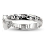 CZ Open Heart Silver Ring, "ALL THINGS THROUGH CHRIST MY STRENGTH - PHIL. 4:13"