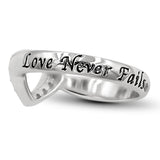 CZ Open Heart Silver Ring, "LOVE NEVER FAILS - 1 COR. 13:8"-Wholesale