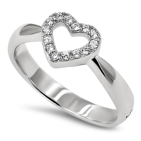 CZ Open Heart Silver Ring, "TRUE LOVE WAITS - 1 TIMOTHY 4:12"