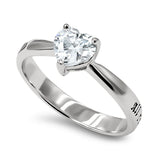 CZ Heart Silver Ring, "ALL THINGS THROUGH CHRIST MY STRENGTH - PHIL. 4:13"
