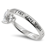 CZ Heart Silver Ring, "TRUE LOVE WAITS - 1 TIMOTHY 4:12"