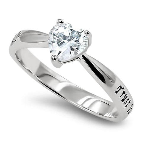 CZ Heart Silver Ring, "TRUST IN THE LORD WITH ALL THINE HEART - PROV. 3:5"-Wholesale