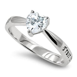 CZ Heart Silver Ring, "TRUST IN THE LORD WITH ALL THINE HEART - PROV. 3:5"