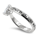 CZ Heart Silver Ring, "TRUST IN THE LORD WITH ALL THINE HEART - PROV. 3:5"