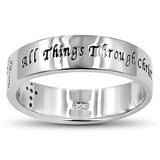 Multi CZ Cross Silver Ring, "ALL THINGS THROUGH CHRIST MY STRENGTH - PHIL. 4:13"-Wholesale