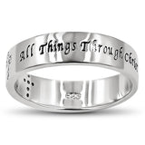 Multi CZ Cross Silver Ring, "ALL THINGS THROUGH CHRIST MY STRENGTH - PHIL. 4:13"