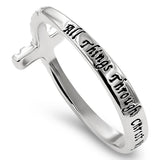 Sidway Cross Silver Ring, "ALL THINGS THROUGH CHRIST MY STRENGTH - PHIL. 4:13"-Wholesale