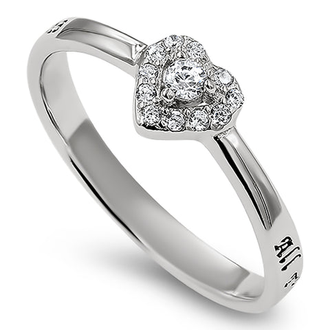 Heart Silver Ring, "ALL THINGS THROUGH CHRIST MY STRENGTH - PHIL. 4:13"