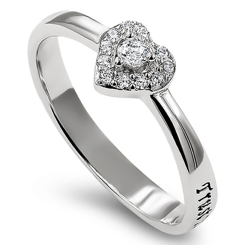 Heart Silver Ring, "TRUST IN THE LORD WITH ALL THE HEART - PROV. 3:5"-Wholesale