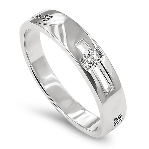 Cross Centre Silver Ring, "ALL THINGS THROUGH CHRIST MY STRENGTH - PHIL. 4:13"