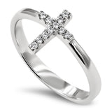 CZ Stone Cross Silver Ring, "TRUE LOVE WAITS - 1 TIM. 4:12"-Wholesale