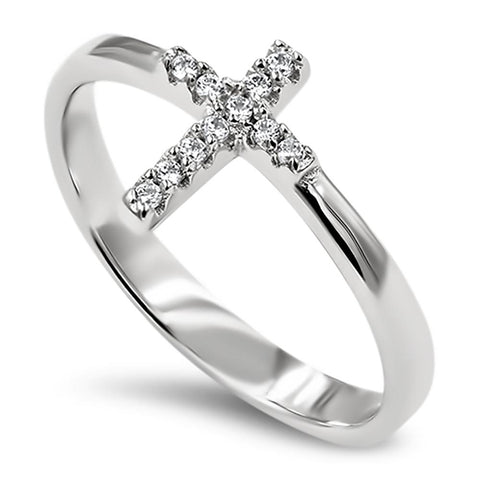 CZ Stone Cross Silver Ring, "TRUE LOVE WAITS - 1 TIM. 4:12"-Wholesale