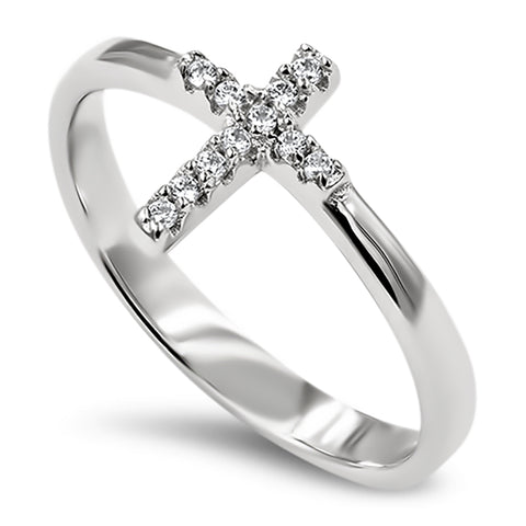 CZ Stone Cross Silver Ring, "ALL THINGS THROUGH CHRIST MY STRENGTH - PHIL. 4:13"