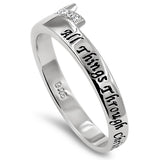 Side Cross Silver Ring, "ALL THINGS THROUGH CHRIST MY STRENGTH - PHIL. 4:13"-Wholesale