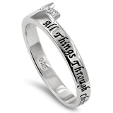 Side Cross Silver Ring, "ALL THINGS THROUGH CHRIST MY STRENGTH - PHIL. 4:13"