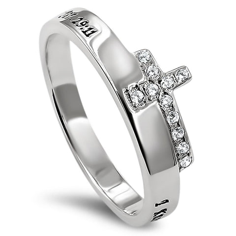 Side Cross Silver Ring,"I KNOW THE THOUGHTS THAT I THINK TOWARD YOU - JER. 29:11"-Wholesale