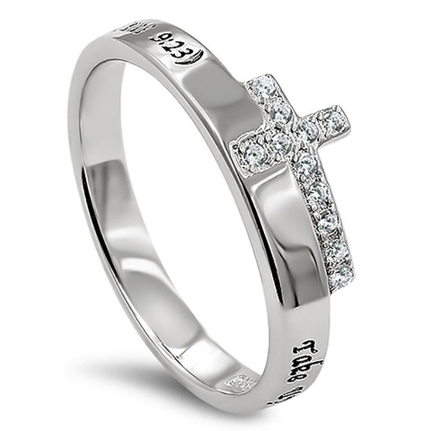 Side Cross Silver Ring,"TAKE UP YOUR CROSS DAILY, AND FOLLOW ME - JESUS LUKE 9:23"-Wholesale