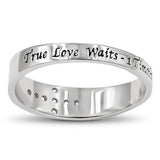Cross Embedded Silver Ring, "TRUE LOVE WAITS - 1 TIM. 4:12"-Wholesale