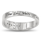 Cross Embedded Silver Ring, "TRUE LOVE WAITS - 1 TIM. 4:12"