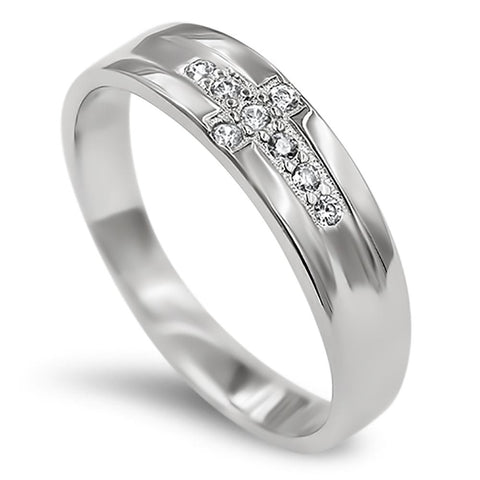 Cross Embedded Silver Ring, "BLESSED- PSALM 34:8"