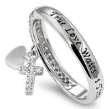 Hang Cross Silver Ring, "TRUE LOVE WAITS - 1 TIMOTHY 4:12"