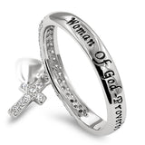 Hang Cross Silver Ring, "WOMAN OF GOD - PROVERBS 31"-Wholesale