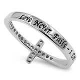 Steady Cross Silver Ring, "LOVE NEVER FAILS - 1 COR. 13:8"-Wholesale