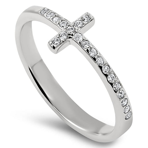 Steady Cross Silver Ring, "LOVE NEVER FAILS - 1 COR. 13:8"