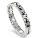 Stack CZ Princess Silver Ring, "WOMAN OF GOD - PROVERBS 31"-Wholesale
