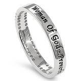 Stack CZ Princess Silver Ring, "WOMAN OF GOD - PROVERBS 31"