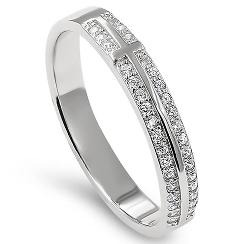 Stack CZ Princess Silver Ring, "ALL THINGS THROUGH CHRIST MY STRENGTH - PHIL. 4:13"