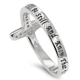 Sideway Cross Silver Ring, "BE STILL AND KNOW THAT I AM GOD - PS. 46:10"-Wholesale