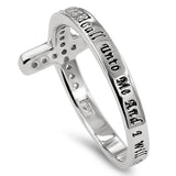 Sideway Cross Silver Ring, "CALL UNTO ME AND I WILL ANSWER THEE - JER. 33:3"