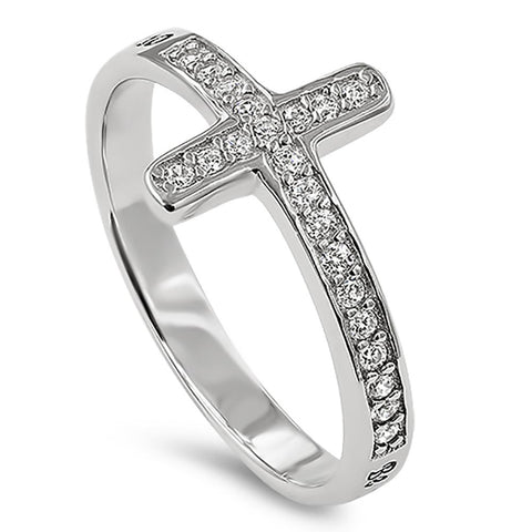 Sideway Cross Silver Ring, "ALL THINGS THROUGH CHRIST MY STRENGTH - PHIL. 4:13"