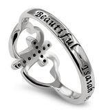Butterfly Cross Silver Ring, "BEAUTIFUL - ISAIAH 61:3"