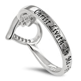 Fluid Heart Silver Ring, "CHRIST LIVETH IN ME - GAL. 2:20"-Wholesale