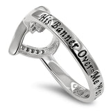 Fluid Heart Silver Ring, "HIS BANNER OVER ME WAS LOVE - SOS 2:4"-Wholesale