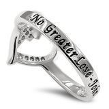 Fluid Heart Silver Ring, "NO GREATER LOVE - JOHN 15:13"-Wholesale