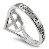 Heart Sheild Cross Silver Ring, "FORGIVEN - ROMANS 4:7"-Wholesale