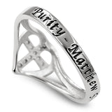 Heart Sheild CZ Cross Silver Ring, "PURITY - MATTHEW 5:8"