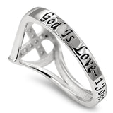 Heart Sheild CZ Cross Silver Ring, "GOD IS LOVE - 1 JOHN 4:16"-Wholesale