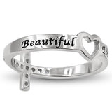 Sidway Hollow Heart Silver Ring, "BEAUTIFUL ISAIAH 61:3"