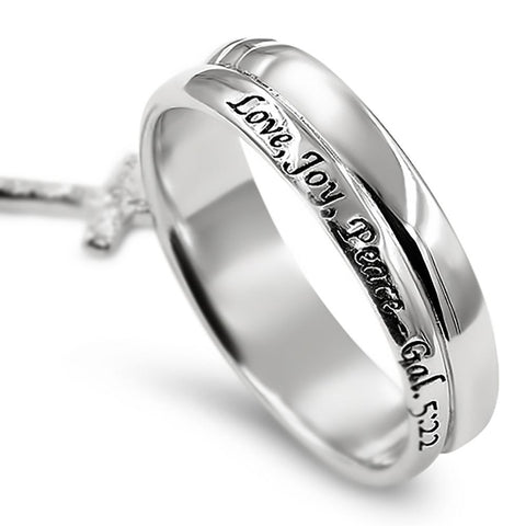 CZ Dangling Crosss Silver Ring, "LOVE"-Wholesale
