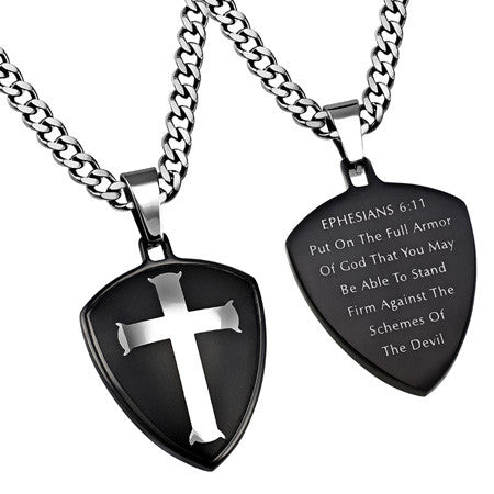 Black R2 Shield Cross Necklace, "Armor Of God"