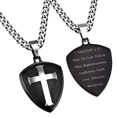 Black R2 Shield Cross Necklace, "Man Of God"