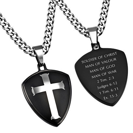 Black R2 Shield Cross Necklace, "Man Of War"