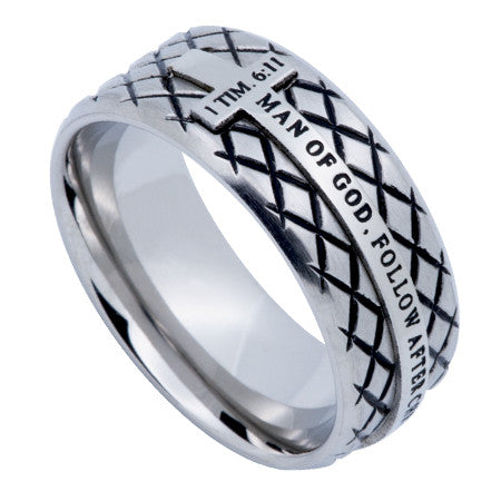 Silver Diamond Back Cross Ring, "Man Of God"