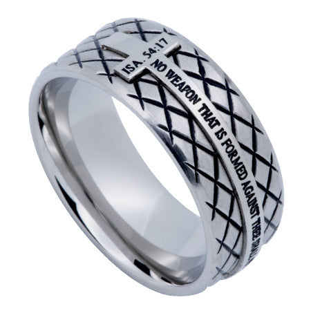 Silver Diamond Back Cross Ring, "No Weapon"