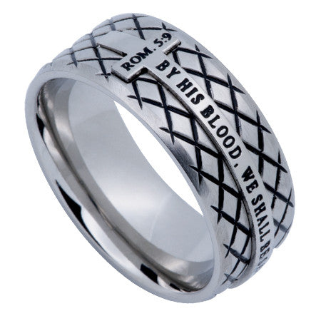 Silver Diamond Back Cross Ring, "Blood"