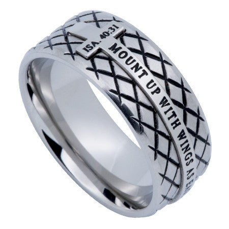 Silver Diamond Back Cross Ring, "Eagle's Wings"